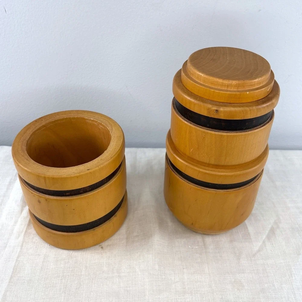 Vintage Sarreid Ltd Spain Hand Turned Wood Stacking Canister Set 3 Nesting Jars